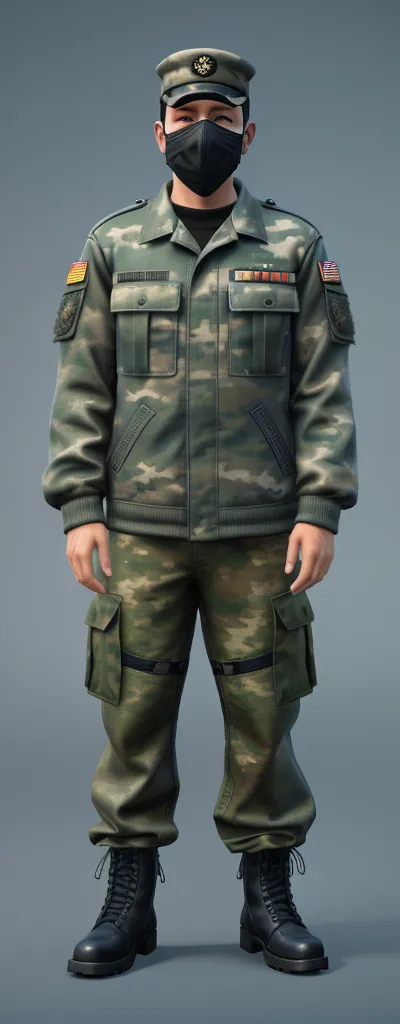 masterpiece,Ultra detailed,Male Soldier,Camouflage,(Detailed facial features:1.8),4K,Highest quality,Clothes wrinkles