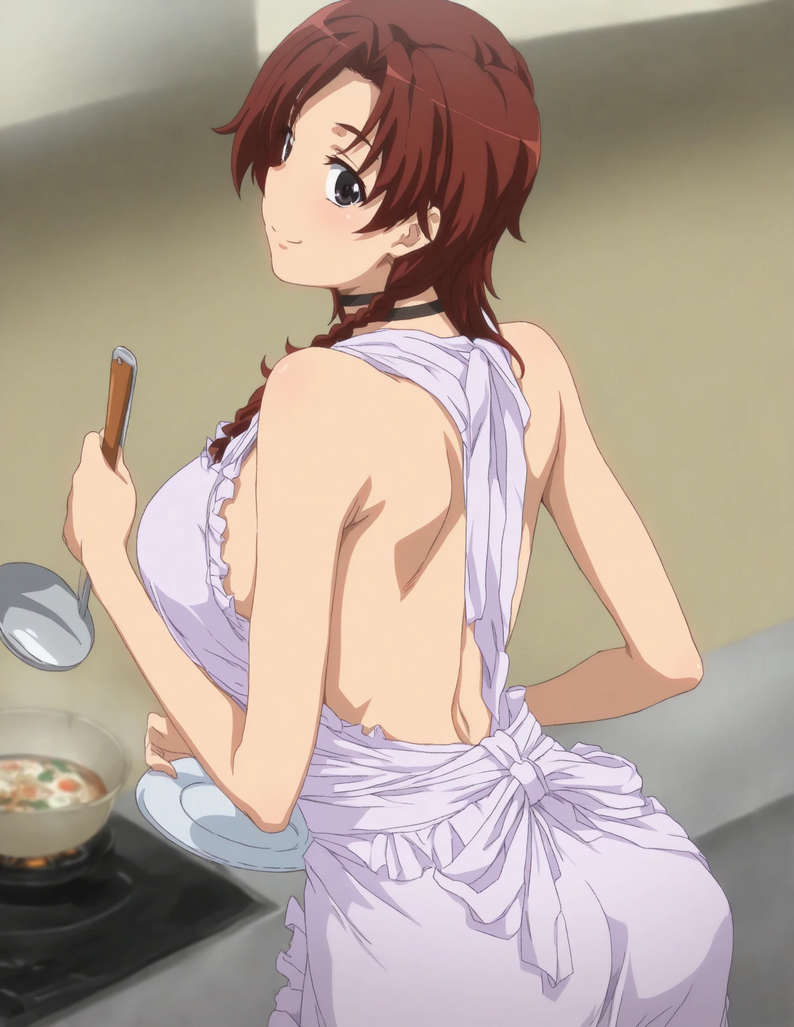 score_10, score_9, score_8_up, score_7_up, BREAK, source_anime, anime screencap, anime coloring, detailed face, 1girl, TachibanaKotoha, brown hair, medium hair, forehead, amber eyes, hair behind ear, earrings, mole under eye, sexy frilled pink micro maid bikini, maid katyusha, waist apron, pink collar, pink cuffs, pink zettai ryouiki thighhighs, thigh gap, groin, partially visible vulva, wedgie, undersized clothes, indoor, standing at the kitchen, holding dildos, warts,dildo, frown, serious, open mouth, house, thigh gap, unshaven hairy natural armpit hair, unshaven hairy natural public hair, milf