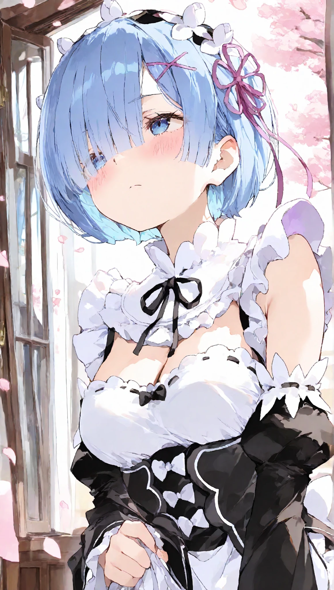 Re:Zero、Rem、Beautiful breasts、Leaning forward、Highest quality、detailed、