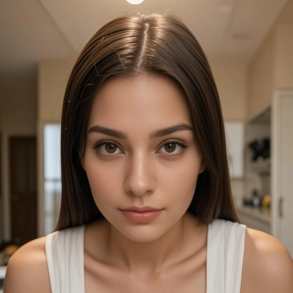 portrait head_shot, S443_EveSweet, solid-white_t-shirt, eyes, livingroom