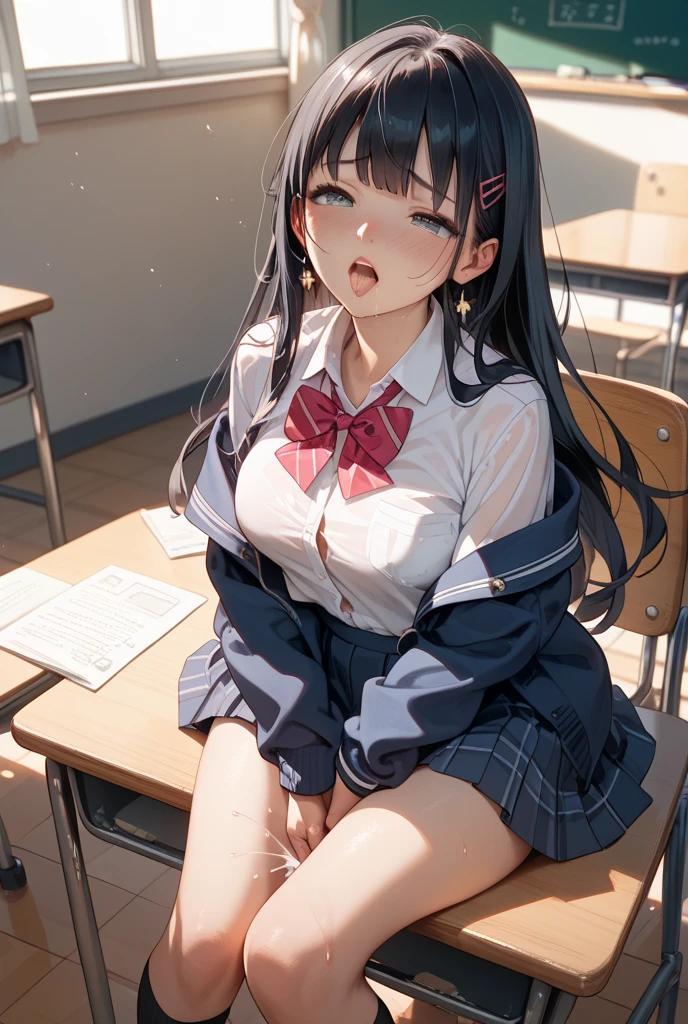 masutepiece、masterpiece、top-quality、ultra-detailliert、hight resolution、hight resolution、8K Portrait、Unity 8k壁紙のhigh-detailCG、Unity 8k壁纸、Cute little:1.5、Lori:1.5、Highly detailed CG Unity 8k wallpaper、逼真、realperson、Cute little、 Portrait photos、shinny skin、high-detail、(sixteen years old:1.2)、(女の子1人)、Beautiful clear eyes、Ultra-fine depiction、delicated face、Lovely lips、skinny body、Big breasts thin waist、Thin leg、(school classrooms:1.6)、 1girl in, Cute, Perfect face, Seriously, (blush:1.5), Big breasts,((School Uniforms:1.2)),(((Clothes lift:1.5))), (((Nipples))), Detailed description vagina,Show vagina,Spread legs,spreading pussy,((cum in vaginas:1.5))