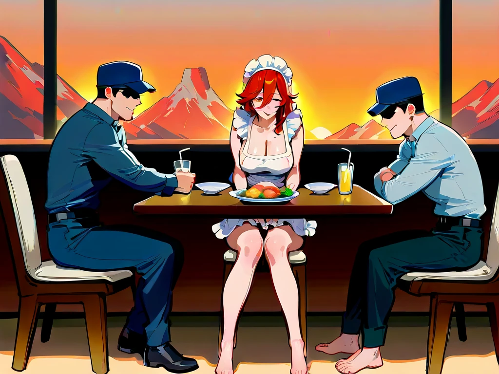 asakura_yume,Brown Hair,Medium Chest,Aqua Eye,White skin,(((((woman1people))))),(((((Restaurant))))),((By Meng_Sitting in a chair)),(((Several bearded men))),(((((By Meng_Surrounded by middle-aged male molesters))))),nsfw, ((((By Meng_Being stared at up close by a molester))))),(((((Bust up shot))))),(((((green_Summer Dresses))))),(((valley))),No bra,((Confusion)),Open your mouth,