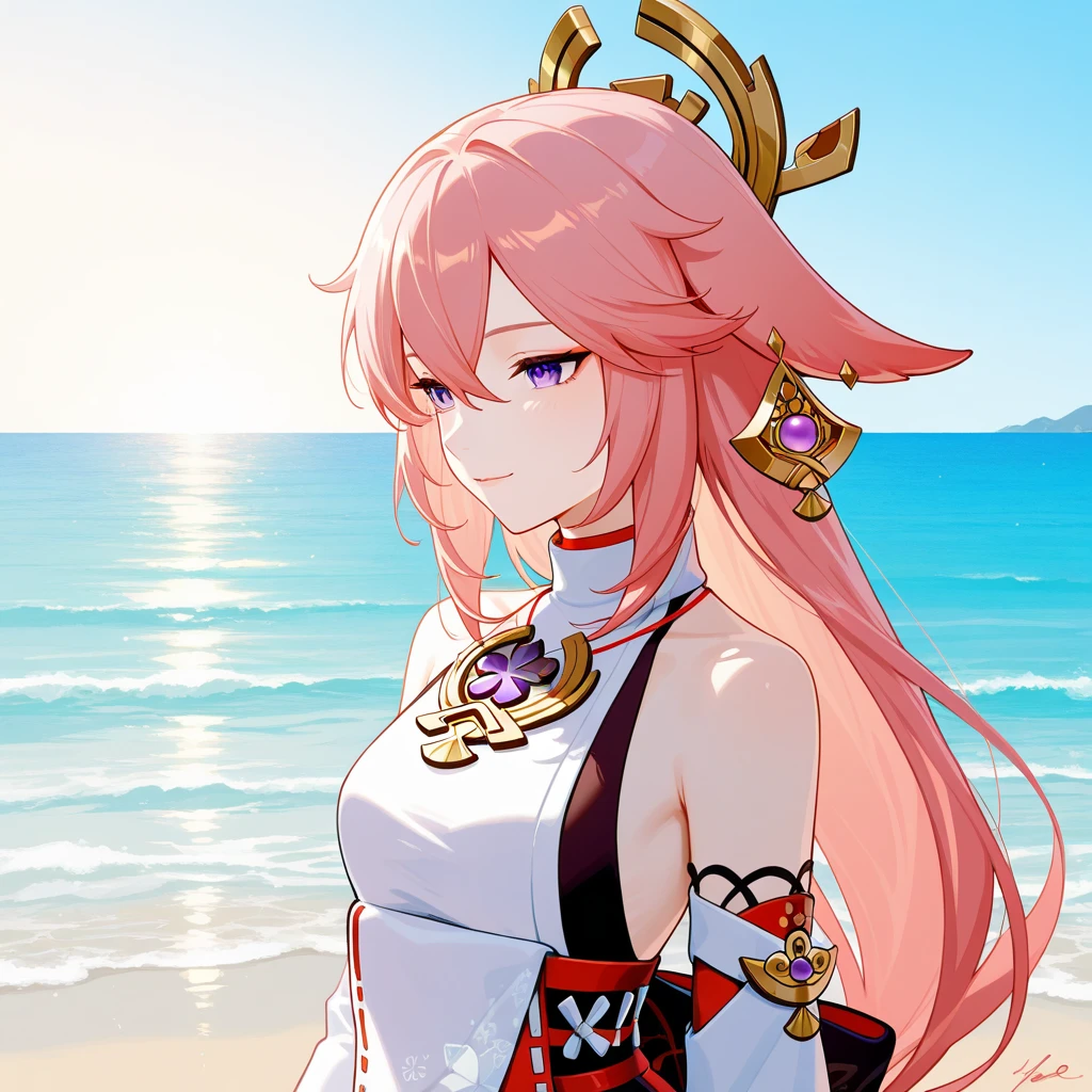 (highres,realistic) Yae Miko in a bikini on a beach, (vibrant colors) with crystal clear waters and golden sandy shores. The beach is surrounded by lush palm trees and tropical vegetation, creating a tropical paradise. (soft lighting) The warm sunlight casts a soft glow on Yae Miko's (vivid black hair:1.1) as it gently dances with the sea breeze. She stands confidently on the beach, (graceful pose) with one hand on her hip, showcasing her elegance and beauty. Her (alluring red eyes:1.1) sparkle with a mix of adventure and tranquility.
Yae Miko's bikini is (stylish and modern), with a combination of vibrant colors that perfectly complement her energetic persona. The bikini (accentuates her curves) and adds to the overall dynamic composition of the scene. (subtle underwater creatures) gracefully swim in the crystal-clear waters surrounding her, adding a touch of enchantment to the scene.
The (lively beach atmosphere) is filled with joyful laughter and the sound of crashing waves. Umbrellas and beach chairs are scattered around, allowing visitors to relax and soak up the sun. (tropical fruit stand) nearby offers refreshing drinks and tropical fruits, adding to the tropical ambiance.
The overall image quality is (best quality, highres:1.2), with (sharp focus) on Yae Miko and the details of the beach. The colors are vibrant and saturated, creating a visually striking image. The lighting is (perfectly balanced), creating a soft and welcoming atmosphere.
This artwork draws inspiration from Genshin Impact, showcasing the character Yae Miko in a picturesque beach setting. The combination of realistic rendering, vivid colors, and attention to detail aims to create a masterpiece that captures the essence and beauty of this scene.