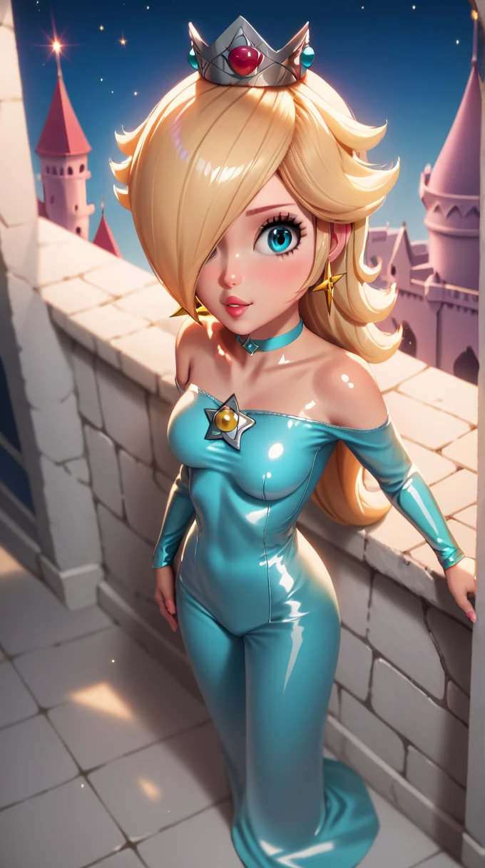 a beautiful smiling girl, sexy, excited expression, exposed breasts, naked upper body, wearing a crop top and mini skirt, at home interior, pale skin, blonde hair in updo, blue eyes, extremely detailed eyes and face, long eyelashes