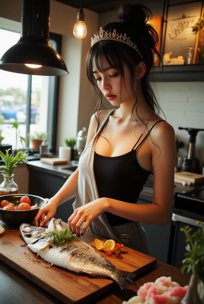 Masterpiece. Uhd. Photorealistic. Black and white full body shot. An ultra hot gorgeous European woman. Age 23. Dark straight hair with bangs.holding a bowl of noodles with chopsticks., ben lo, eating noodles, bian luan, noodles, olga buzova, bella poarch, album artwork, album artwork, official artwork, album cover!, new album cover, album art cover, rap album cover, by Lee Loughridge, music album cover