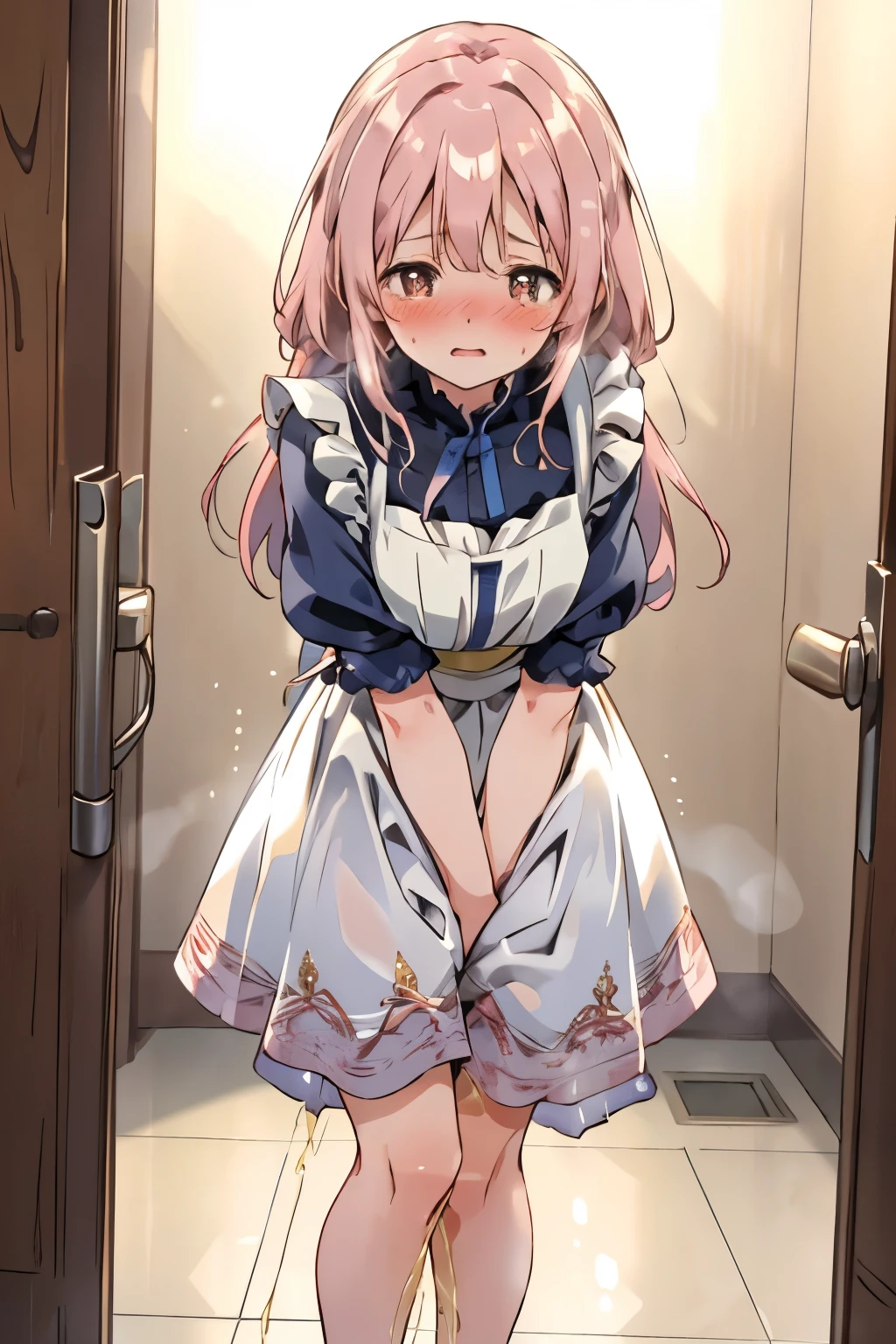 (8K, ultra-detailed, best quality, anatomically perfect body:1.5), (small breast:1.2), shiny skin, (1 girl), (have to pee:1.1), (urge to pee:1.2), (peeing self:0.8), (very desperate to pee:1.3), (takes to bathroom), (Women lined up in the bathrooms), standing, (Each one has a different blouse), (Each one has a different maxi layered skirt:1.4), petticoat, (Each one has a different short boots:1.1), (Each one has a different hairstyle), (knees together and feet apart:1.4), (Rub each other's knees:1.3), (leaning forward:1.5), (hand between legs), (holding the crotch:1.6), (orgasm:1.6), (blush:1.2), (embarrassment:1.1), (impatience:1.5), (flustered:1.2), (fidgeting around:1.6), foot stomping, flowing sweat, (erotic waist twist:1.3), (breathless:1.4), Erotic feelings, (close eyes, closed mouth:0.8), (orgasm), looking away, from back, low_angle_human, (upskirt:1.3), (panties:0.5), nsfw,