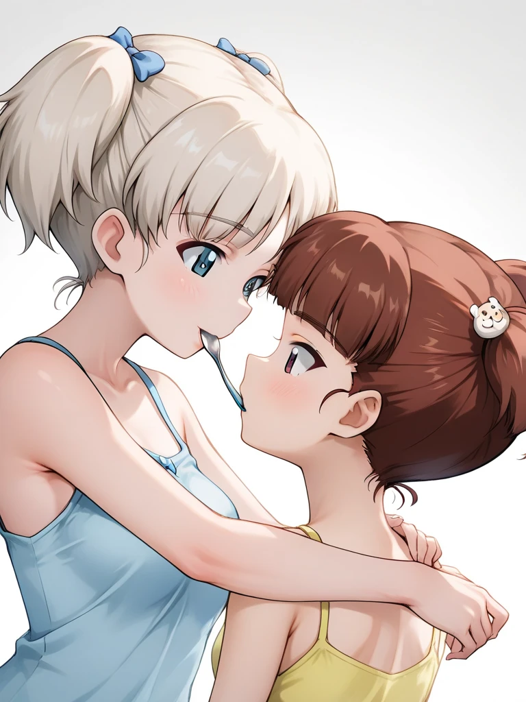 2girls,muscular female,,muscular ,biceps,,thick arm,biceps,(klee, keqing),happy,swimsuit,abs