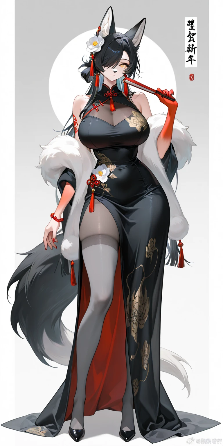 masterpiece , Highest quality , alone ,, Thick thighs , Huge hips , Long Chinese Dress smile