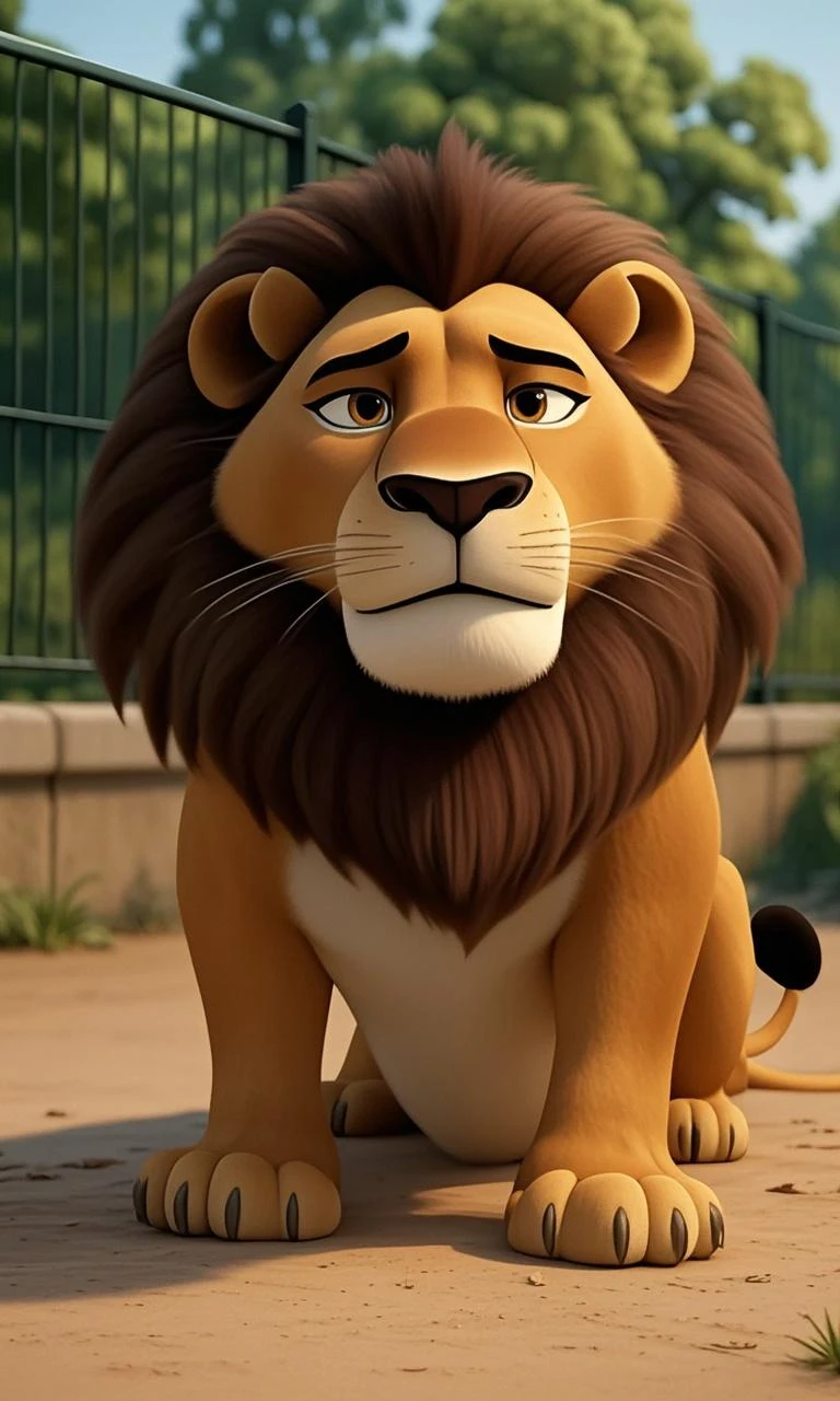 furrender style, portrait of a large muscular male lion, wearing hoodie, park background, black eyes, photorealistic, 35mm, cinematic lighting and color grading, key light, sharp focus, depth of field background, extreme detail, 4k, (soft lighting:1.4)