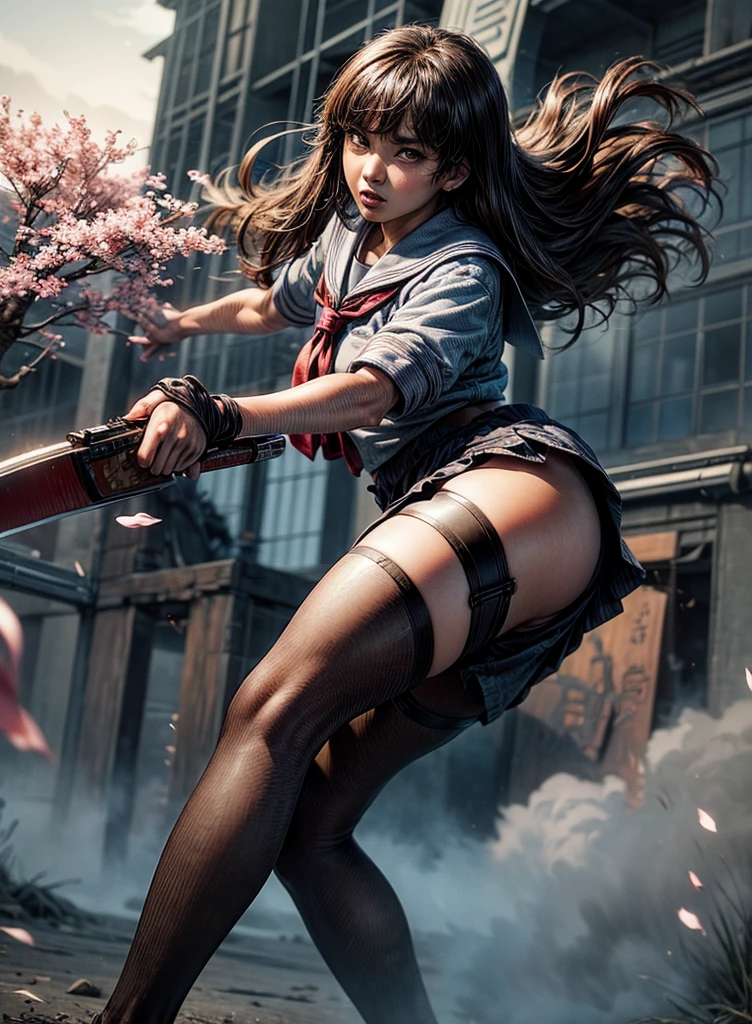 Waist high potrait, Tattoos woman, heavy Breasted, school uniform, collared white shirt, plaid miniskirt, red bowtie, art by Mandy Disher, digital art 8k, art by cameron gray, sinful girl in a cafe, standing on a street curb, fantastic face, beautiful look, detailed hair, ultra focus, face illuminated, face detailed, 8k resolution, watercolor, razumov style. art by Razumov and Volegov, art by Carne Griffiths and Wadim Kashin rutkowski repin art station hyperrealism painting concept art of detailed character, 4 k resolution blade runner, (make her yukino yukinoshta:1.5)