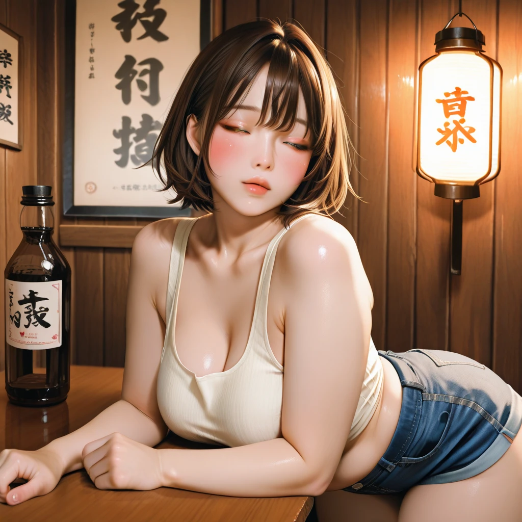 sexy girl full naked at the bar. boobs expose, dramatic scene, vibrant