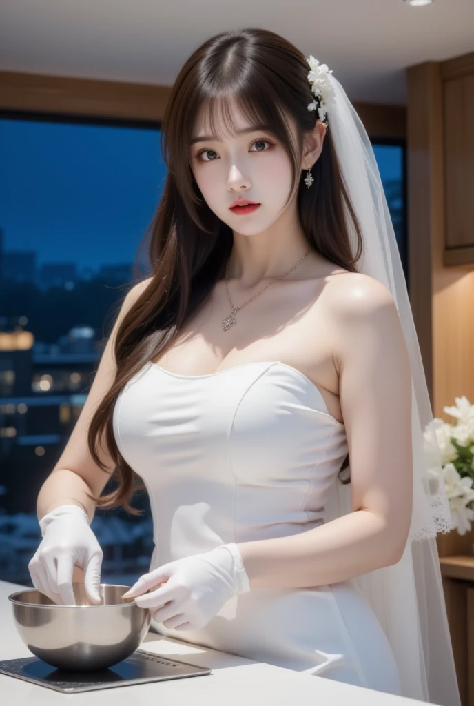 gufeng,bare shoulders,best quality，masterpiece，ultra high resolution，Clear face,（realism：1.4），(middle parted hairstyle，makeup)，original photo，cold light，Woman in transparent clothes，full body image，Gurwitz-style artwork，A beautiful artistic illustration，Beautiful digital artwork，Beautiful digital illustration，Li Song，A beautiful anime character;Art style，((cardigan，Big boobs))