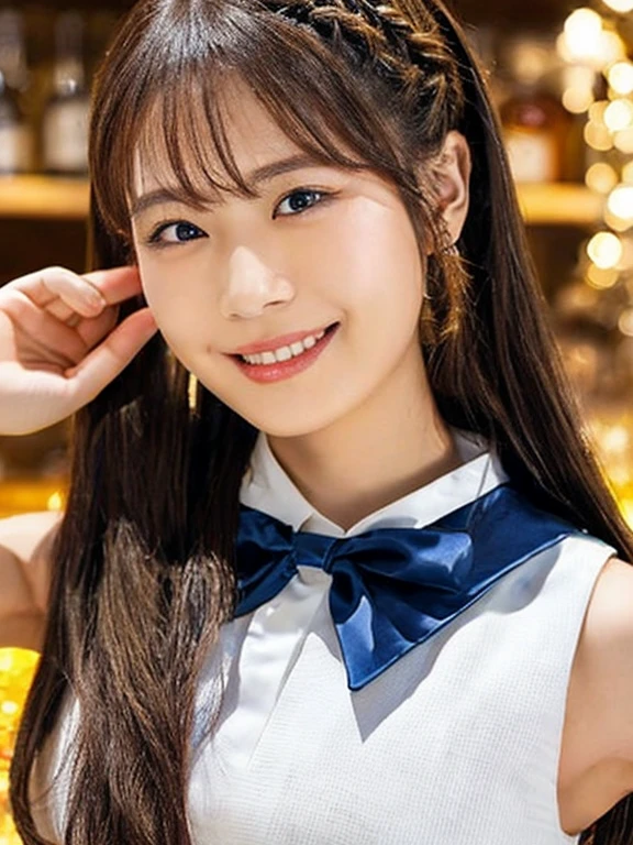 masterpiece, highest quality,student、10th generation women,Close-up of two beautiful girls wearing sailor collars, pleated skirt,,(Laugh mischievously,:1.2),realistic raw photo、Real World Images、look at the camera、(A little fear)sunset、White small bra、(looking at the camera)
(Medium chest,:1.0),Brighten the room
(from below,Low - Angle,sealed:1.0),cute face、
Changing in a crowded locker room、take off your clothes、open shirt、Start unhooking your bra、Dangerous
