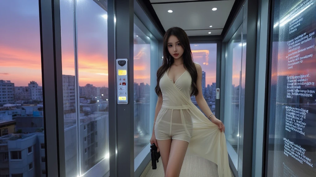 full-body portraits, photograph realistic, A beautiful Chinese woman, Adult video actress, In very crowded train cars, The whole body is soaked with sweat, slim toned body, Height 1.6m, perfect female shape, 34C breasts, Naked of breast, Slim waistline, Elongated legs, 28-inch hips, Wheat-colored skin, Full forehead, Slender eyebrows, Wear red and black erotic underwear, Suspender stockings, Wear platform stiletto heels, tempting pose, silver hair, streaked hair, bangs, straight hair, messy hair, hair slicked back, jewelry, longeyelashes, earrings, makeup, shaded, expressionless, red lips, short hair, cinematic lighting, three sided view, masterpiece, ccurate, textured skin, super detail, best quality, 8k