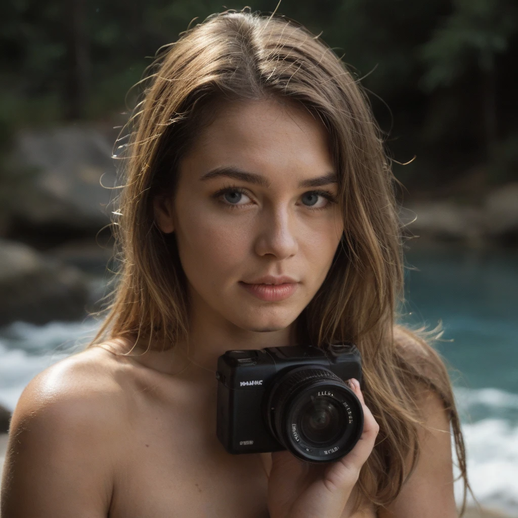 A girl under swimming pool without any dress taking a picture