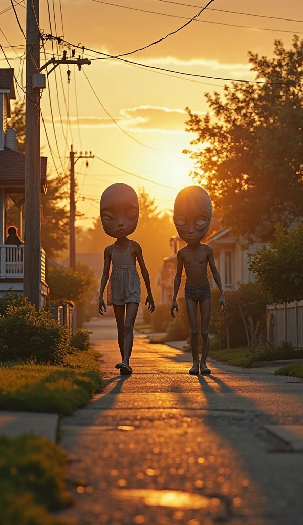 Best quality, masterpiece, two figures with balloon heads, wearing pastel-colored one-piece dresses, house front background, detailed skin expression, detailed image texture, grotesque, horror, creepy atmosphere (not AI image), cloudy weather, foggy