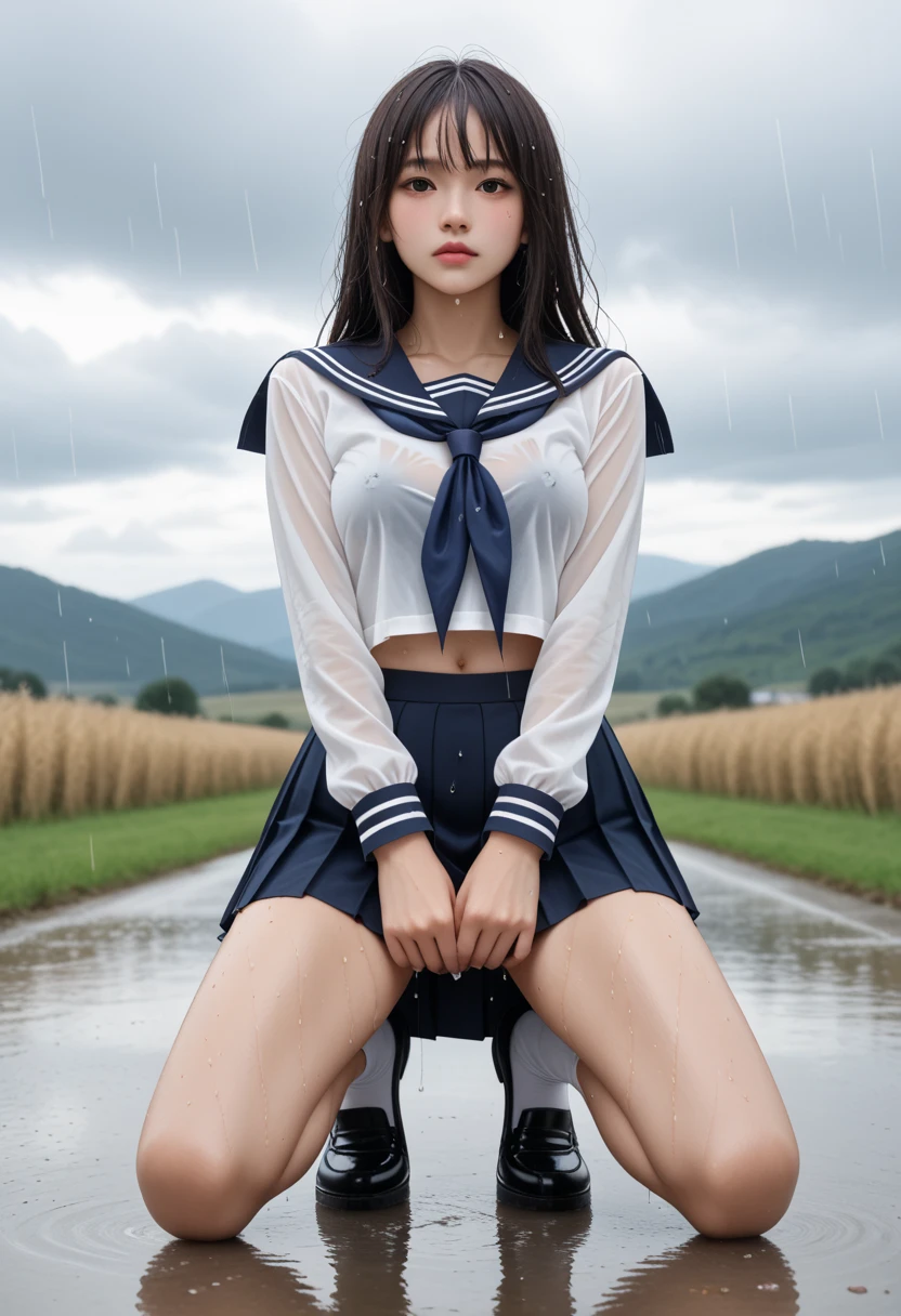 ((64k,Ultra-high resolution,super highest quality,masterpiece,Hyperrealistic,Young, lovely, beautiful, young, adorable,16 years old〜20 year old girl,young woman,Full body photo,Full body angle,Esbian all over,Surreal,Very detailed:1.3,Real:2.5)),Cute smile,Adorable smile,nice smile,Baby Face,A Cup〜D Cup Size Breast,Straight Long Hair,Black Hair,Sitting,Cute face,Glowing Skin,Glossy face,Beautiful body,Beautiful Skin,concentrated,下からnakedで,((field,Rain)),((naked,素naked,Not wearing clothes,underwearを身につけていない)),((High school girl blazer,Transparent exy maid outfit,Sister dress with embroidered collar,Wear a shrine maiden's costume and roll up your mini hakama.,Aircraft cabin attendant uniform,Aircraft stewardess)),((Seamless Ultra-thin All-through Pantyhose,Ultra-thin seamless pantyhose, sexy, all-through, beautiful legs, tights, stockings, sheer, pantyhose, ladies)),single eyelid,Long legs,Thin legs,Beautiful hands and feet,Thin thighs,Nice thighs,((Ultra Micro Mini Skirt:1.2)):1.4,underwear simpleunderwear,((地面にSitting)),Water Lake,A prestigious European-style castle,Rose garden in the background,nakedの肩,Low - Angle,((Face your body forward)),((Sitting position)),((Spread your legs and show your panties)),((極薄薄手Panties are visible)),((Pubic hair is visible)),((Use your hands to lift up your skirt)),((Use your hands to lift up your skirt)),((Exposed panties)),((Spread your legs and do the M-leg pose.)),Pull up one'My tight skirt,bangs,Beautiful legs,((Wearing girl's panties:1.3)),((Girl exposing her panties:1.3)),The most beautiful Japanese woman ever&European Women,A lovely, beautiful and youthful Japanese woman&European Women,With a young body,((Turn your skirt inside out)),Please show me your pants,White panties,Take off your panties,((White pantiesでパンティーを見せます)),((put my hand inside your panties,I am masturbating)),String Pantiesティー,((I'll lift my skirt and show you my underwear)),Exposed panties,White panties,String Pantiesティー,Sexy,((Nipples are visible through the)),Slim waist,((String PantiestPanties Ladies Shorts,See-through ladies' shorts,String PantiesレースtSexy back)),((See-through sexy bra,Extremely see-through bra・ショーツ,Extremely see-through bra)),((Panties are visible)),1 girl,Iris,Black Hair,Nice ass,((See-through shorts and bra)),((The wind blew and flipped up her skirt, revealing her panties)),((A beautiful girl soaked in water,underwearが透けて露出))
