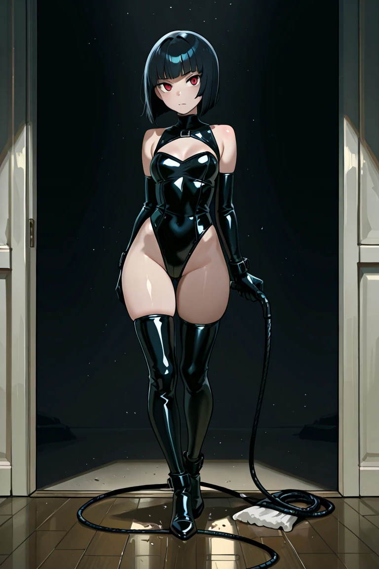 (Masterpiece, Side Light, Delicate Eyes: 1.2), Catwoman sitting at her desk in her school uniform, medium-long curly black hair, shiny yellow cat's eyes