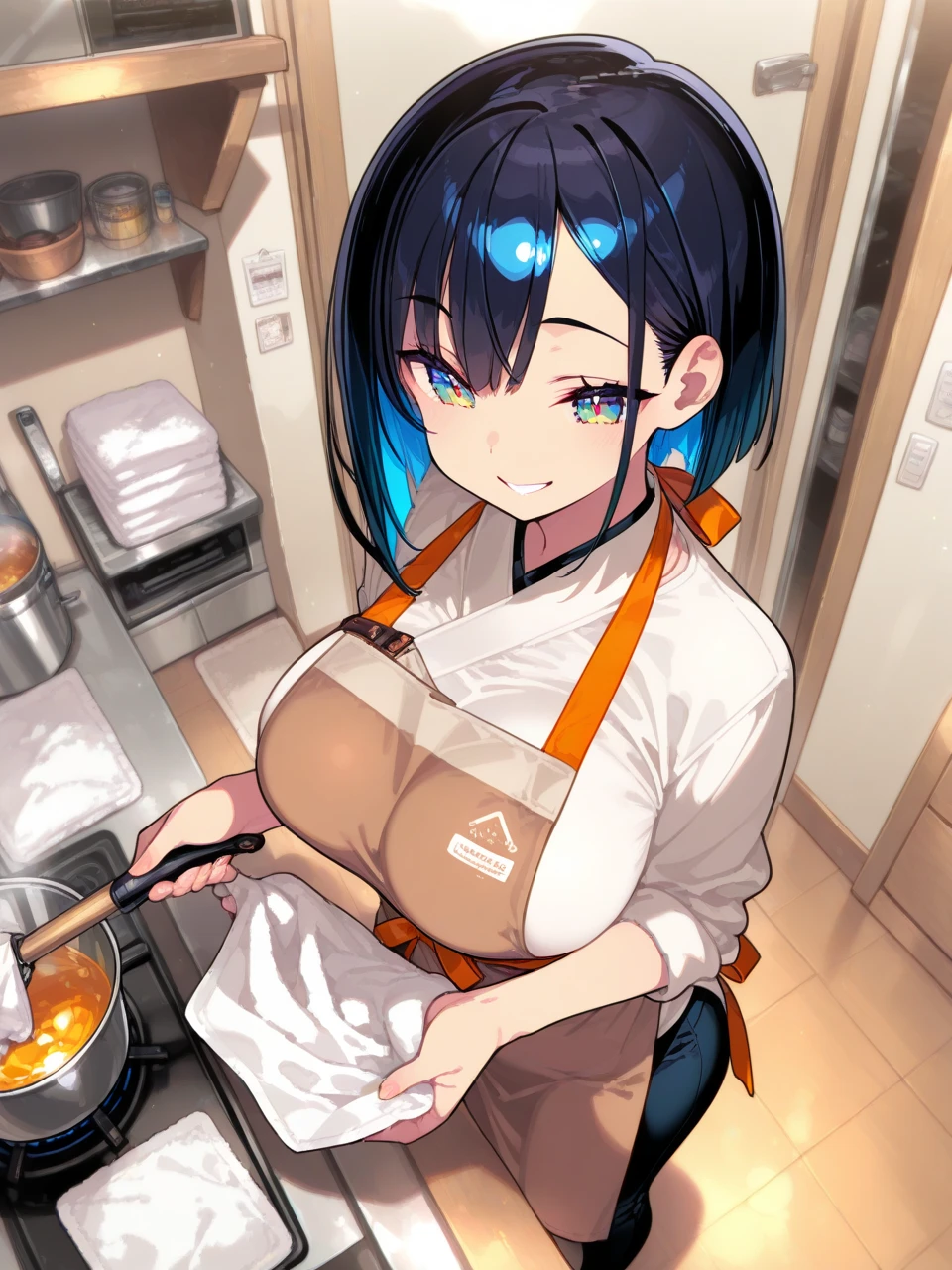 (small breasts:1.3), (perky chest:1.1), (pointed chest:1.0), (Pudding cake magazine cover:1.3),(from above:1.0),(from side:0.9),masterpiece, 1girl, Amazing Cleavage:1.1, thin waist, big ass, Raised sexy, small breast: 1.3, sexy posed cleavage:1.2,solo, open mouth, have a cute grass of cute beergrass,bronde hair, dark blue eyes, dress, bare shoulders, jewelry, collarbone, sidelocks, hairband, earrings, indoors, off shoulder, sweater, arms behind back, plant, short hair with long locks, gild hairband, sweater dress:1.2, off-shoulder sweater, red sweater, dark gord hair, big side hair, very long side hair,is rendered in (masterpiece: 1.2, best quality), with (ultra high resolution) and an exquisite (depth of field). This masterpiece is not only visually stunning but also tells,A scene of cooking in the kitchen in the classroom ,looking at viewer,