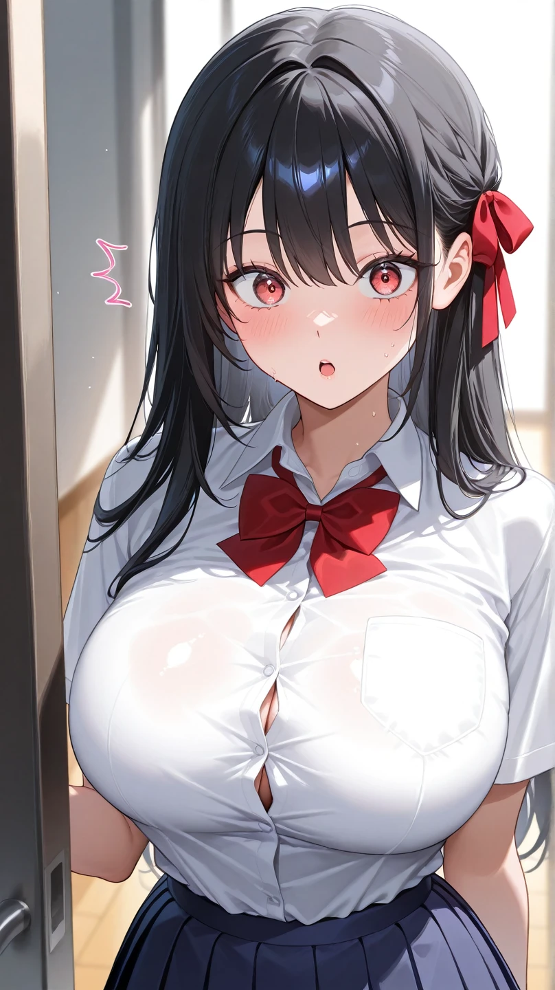 young woman、18-year-old、high school girl、teenager、Long black hair、Sailor suit、A big smile、Beautiful woman、Very thick thighs、Acme Face、Sloppy body、classroom、Academy、Best image quality、High resolution、masterpiece、super high quality、Thick pubic hair、Orgasm Facial、Cute Bra、Cute Panties、Very big ass 、Blushing、4K quality、Blushing、泣く of ecstasy、Wearing black knee socks、Sweaty all over、Heavy breathing、Cowboy Shot、Shaking breasts、上下にShaking breasts