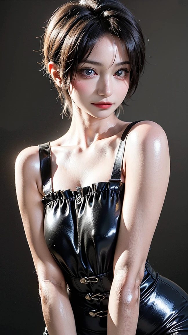 (Masseter muscle area:1.3)、(8k、Photorealistic、RAW Photos、Highest quality: 1.4)、(1 adult female)、Beautiful expression、(A vivid face)、sharp brown eyes, Supermodel face、(Wet black hair、short hair:1.6)、Beautiful hairstyle、Realistic eyes、Beautiful details、(Realistic Skin)、Beautiful skins、(White dress shirt:1.6)、Absurd、Charm、Ultra-high resolution、Surreal、High definition、Golden Ratio