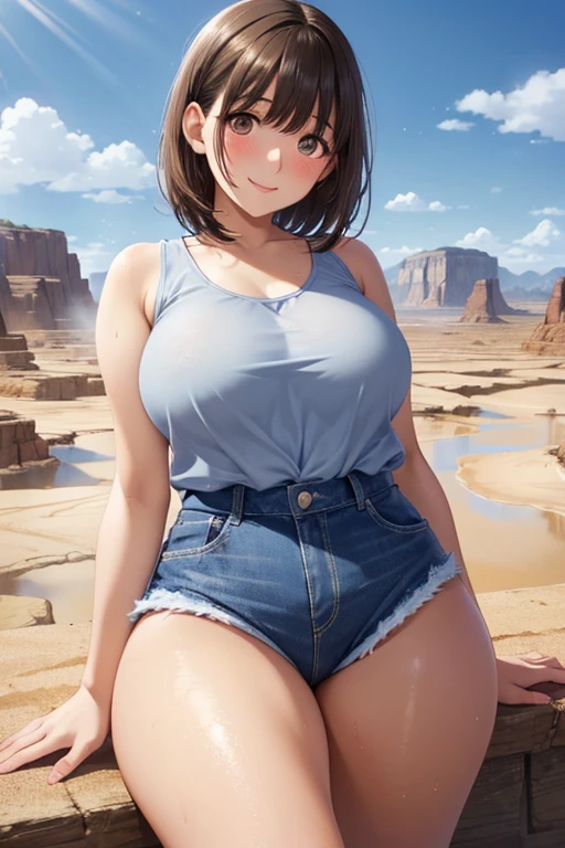 woman, very detailed faces, all body, brown hair, bob cut, bust, , Big round blue eyes, The most beautiful face, big and regular breasts, NSFW, red blush, slim abdomen: 1.2, detailed eyes, sexy, undressed, naked, screaming, open mouth, dark tan skin,  strangled with rope, hangman's noose, execution, in the desert, , arms tied behind back, sunburnt skin,  cactus inserted in vagina, Cactus Shoved into pussy, legs spread, sex, intercourse