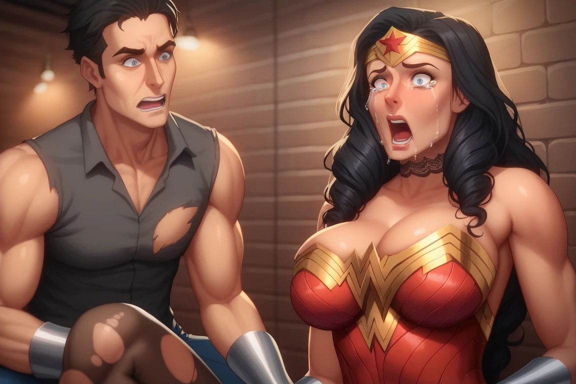 (((Poison Ivy))), (((Superman))), High quality, best quality, masterpiece, (1boy, 1girl), (hetero:1.5), mature woman, curves, long wavy redhead hair, green eyes. cleavage. (((woman completely nude))), nsfw, lots of cum, cum in face, facial, huge cumshot, projectile cum, ejaculating, cumming everywhere, (((hair grabbing, grabbing another's hair, sex from behind)))