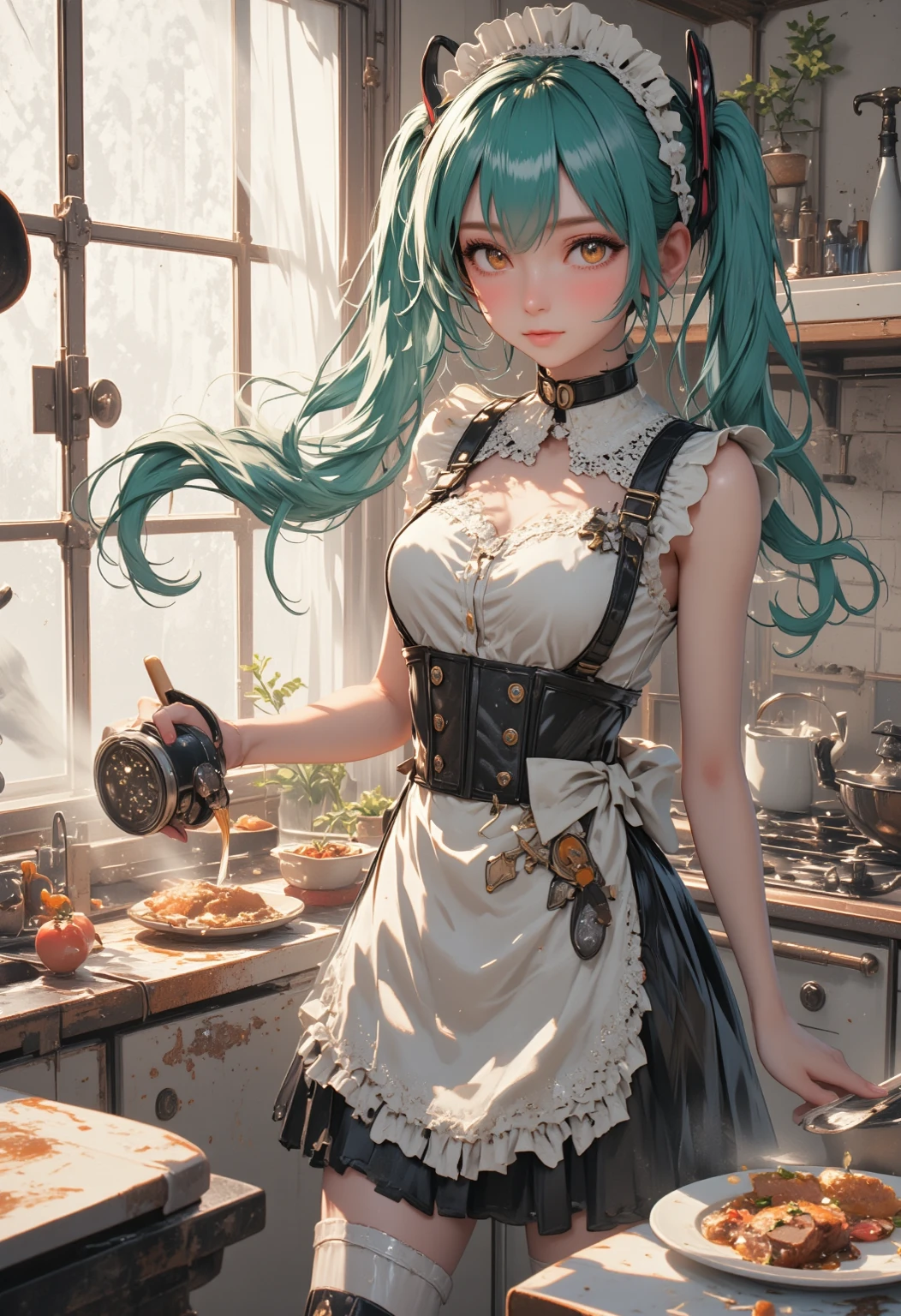 fajyobore-style, masterpiece, 1girl, 18 years old, hatsune miku, kitchen, apron, twintails, absurdly long hair, caustics, high contrast
<lora:epoch-000016:0.8>