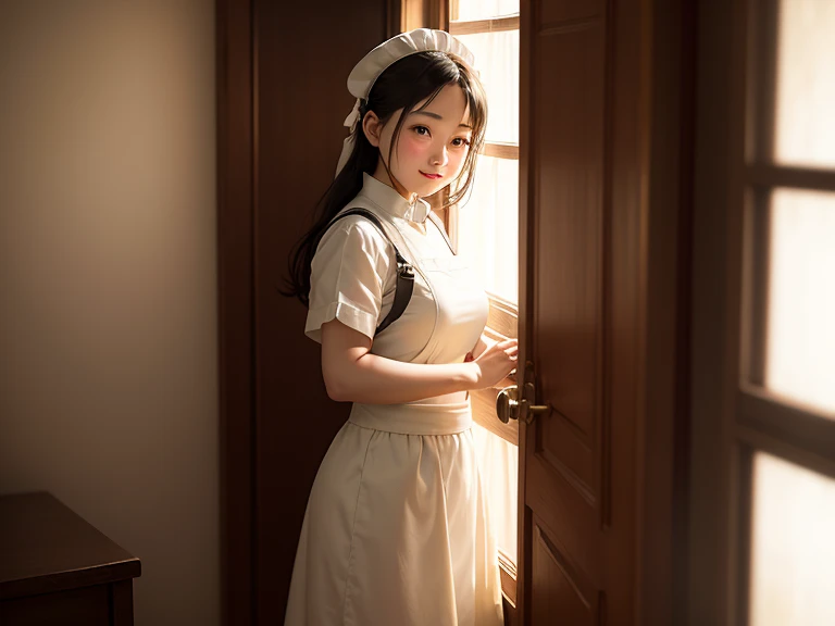 Infirmary, curtains, 1 girl, nurse, white dress, masterpiece, best quality, highly detailed