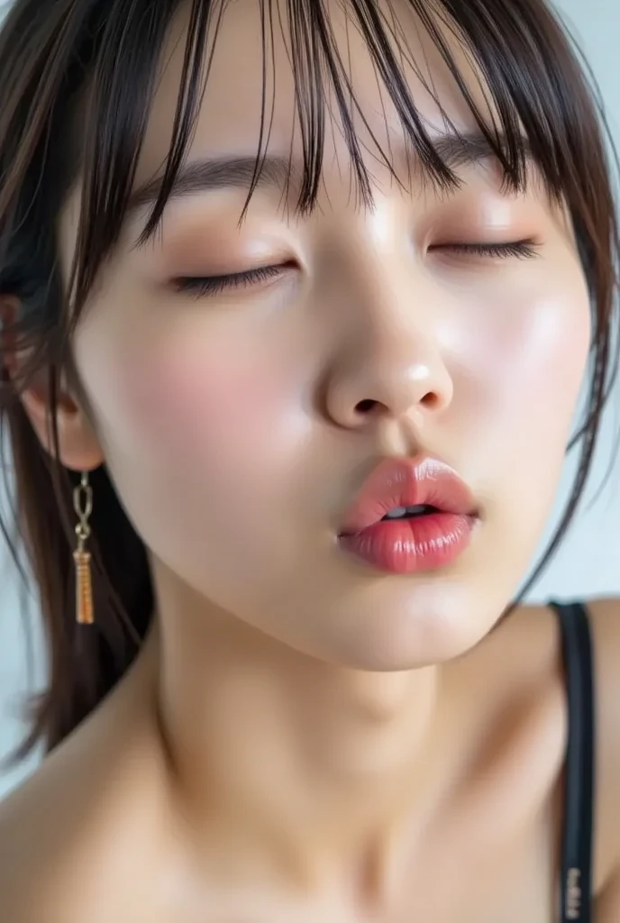 ((Highest quality, 8K, masterpiece: 1.3)),, Foam at the mouth、Highly detailed face,、Focus your eyes, Nose and mouth,Face Focus, Woman with open mouth and closed eyes, Face Focusの接写、26 years old,Wet tongueを出して、Realistic nostrils、Angle from below、Sweaty skin、Yogurt for glowing skinを強調する照明、Yogurt for glowing skin、Shiny skin、Big eyes、double eyelid、(My tongue is wet and shiny) ((Wet tongue)) ((Berokisu)),In a dark room,Shooting from the air、Exposed nipples、((Small breasts))、Very good、belly button、Sweaty、blush:2.0、