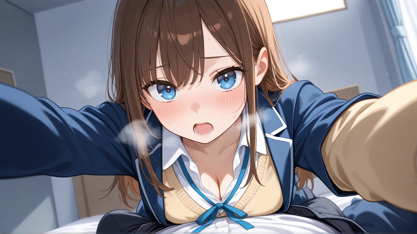 nakeness、High school students、Colossal tits、Animated、A dark-haired、Longhaire、twinsies、Shyness、in a house、bluish eyes
