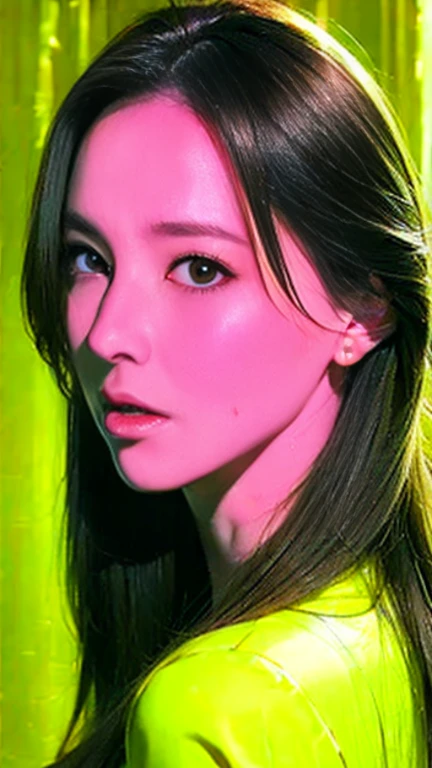 Photo studio、Rubber texture red color leather blazer suit、Shiny green silk shirt、(Large Breasts:1.4)、Japanese、Gravure idol、Cute 18 year old girl,Black hair in a ponytail, masterpiece, 最high quality, 超high quality, high quality, High resolution, 超High resolution, Absurd, 4K, 8k, 16K, Very detailed, Realistic, photo Realistic, RAWphotograph, photograph, Super Fine Illustration,Beautiful Face、Realistic Face、(Ultra detailed hair)、(Ultra-detailed eyes)、Beautiful details、Realistic Skin、Perfect Anatomy、(Detailed skin)、Beautiful Skin、Charm、Ultra high definition、Ultra-realistic、Correct Anatomy, Perfect proportions