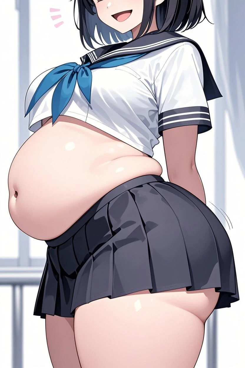 (masterpiece, best quality), 1girls, big belly, blurry background, huge belly, art by kipteitei, round belly, chubby, curvy, white button-up shirt, skirt, thighhighs, simple_background, gradient_background, belly bursting out of shirt, belly grab, enormous belly, fat belly, thicc, bigger belly, sitting on chair, really big belly, jiggly belly, shirt covering belly, belly cover by shirt
