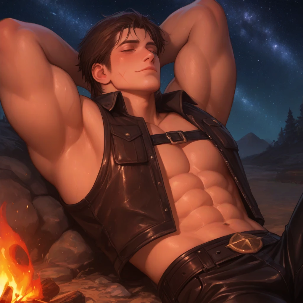 A man in a black suit lying on the bed, Cool anime poses, Handsome guy in the art of slaying demons, Male Art, XQC, Anime handsome man, Popular on cgstation, WLOP 和 Sakimichan, Sakimichan Frank Franzetta, male anime character, handsome prince of persia, handsome stunning realistic, 