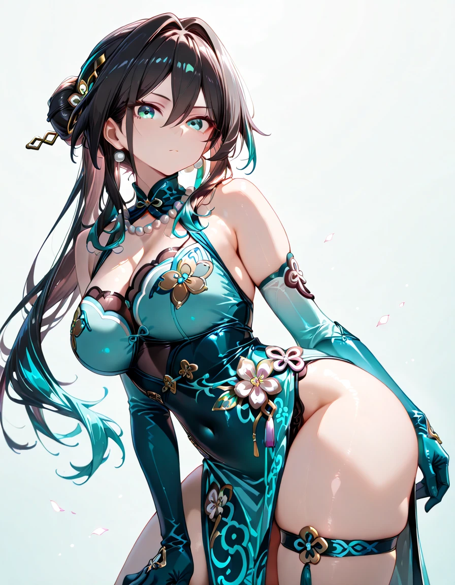 (masterpiece、highest quality、highest quality、Official Art、Beautiful and beautiful:1.2)、(One girl:1.3)Hatsune Miku、Twin tails,Beautiful breasts,((masterpiece)), (highest quality), (Cinematic), Art Nouveau, ((Watercolor), goddess, Big Breasts, Big eyes, long and thick eyelash, Cleavage, Fuller lips, long and thick hair, High Ponytail, accessories, Features intricate designs and patterns in the style of Alphonse Mucha.