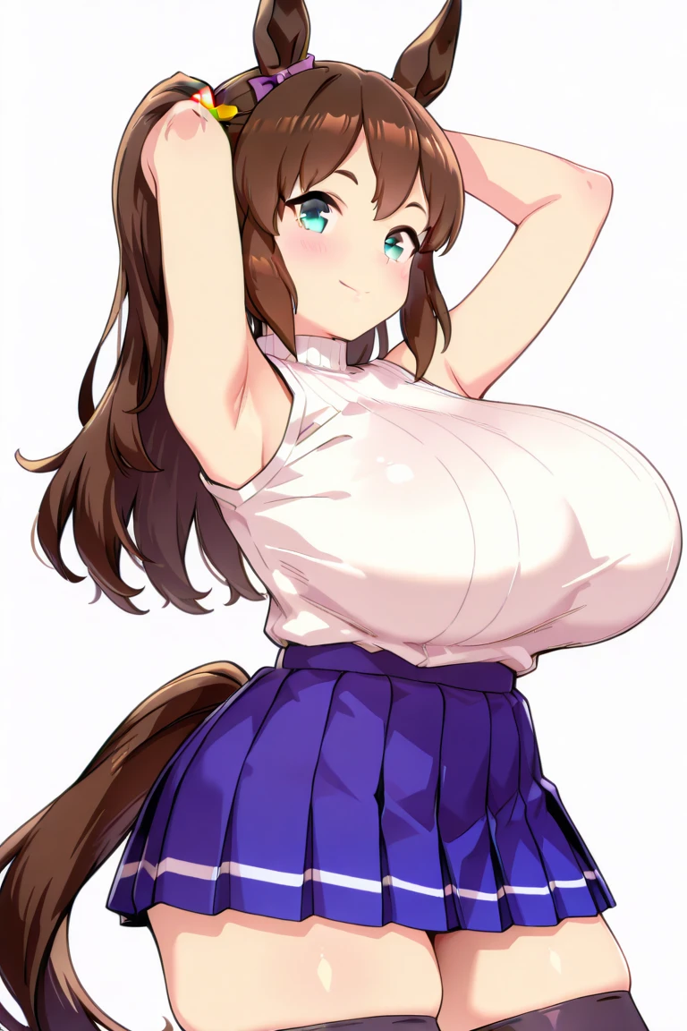 One girl,Huge Breasts, Have, White Background, Both sides up, underwear,{{{Plump, thick thighs}}},{{{Knee-high socks}}},Are standing,Happy,Huge Ass,