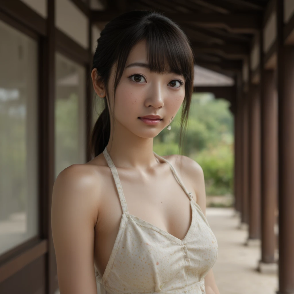 (RAW Photos, 最high quality), (Realistic, Realistic:1.2),high quality, 1 girl,A neat and clean female college student,((Japanese Girls)),Small breasts,Are standing,ponytail,Japanese
