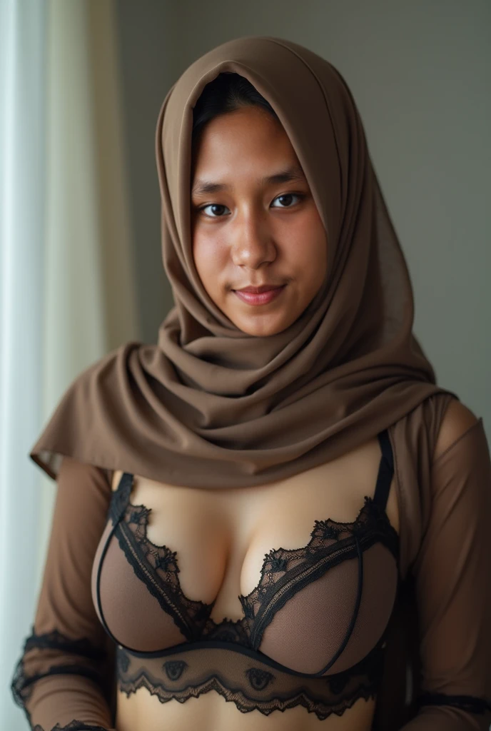 Day time, close up photo of a cute malay hijab girl ( HAWA RIZWANA ), posing, look at a camera and smile, white hijab, (green eyes:0.8), cute young face, 20yo, medium breasts, soft volumetric lights, (backlit:1.3), (cinematic:1.3), intricate details, (ArtStation:1.2), open shirt button see a sexy bra and sexy legging, full body image