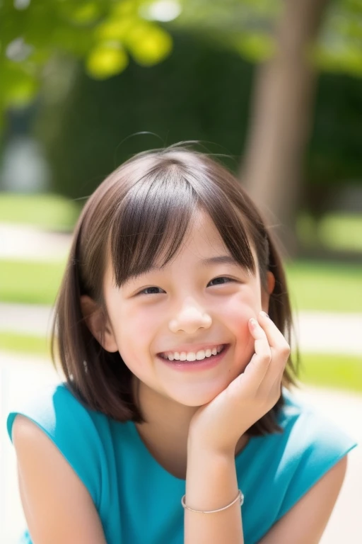 (High-quality, 8K, masterpiece:1.3), 1 , a 5-year-old with a gentle smile: 1.4, (Short, wavy hair: 1.2), casual t-shirt and shorts: 1.2, youthful and innocent face, captivating eyes with long eyelashes, a hint of freckles, a small red bow on the head, arms folded, legs crossed at the knees, sitting on a park bench, (looking at the viewer with wonder: 1.5), highly detailed facial texture and skin, a beautiful depiction of childhood innocence.