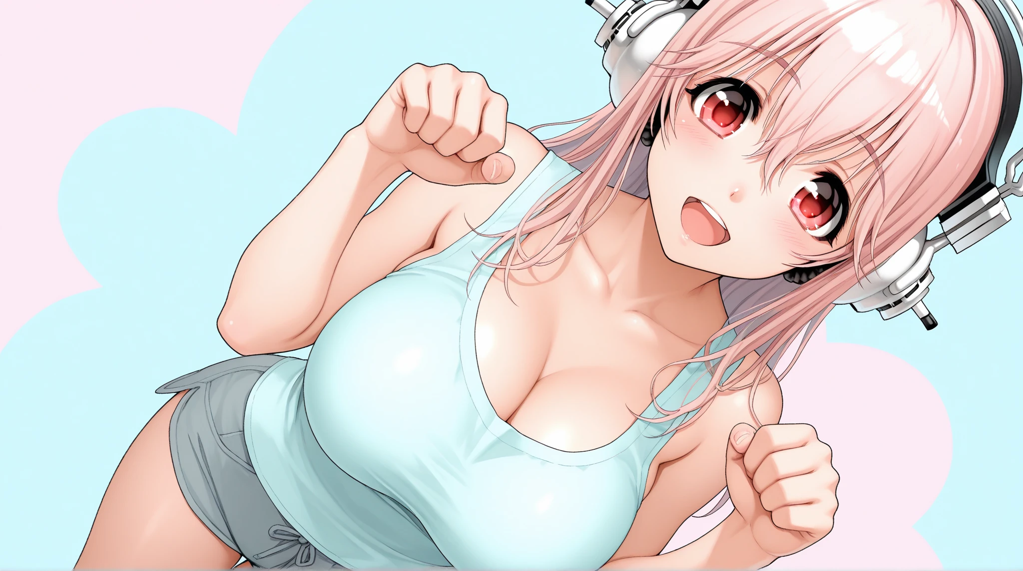 (masterpiece), (highest quality), (illustration), (super detailed), (high resolution), absurdity,1girl,solo,sakura futaba, persona, pink cat headphones,pink fluffy chair,makeup kit,desk,cute toys,dildo,holding dildo,pink bedroom,looking at screen,expressionless,mouth open,drool,empty eyes,mind control,hypnotized,blush,sitting,breasts expansion,huge breasts,cleavage,sexy clothes