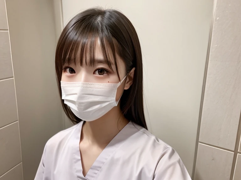Dental hygienist wearing natural fluorescent pink medical scrubs Short sleeves Japanese Black hair Early 20s Female Upper body close-up smile Shooting outside Harmony々 No accessories included