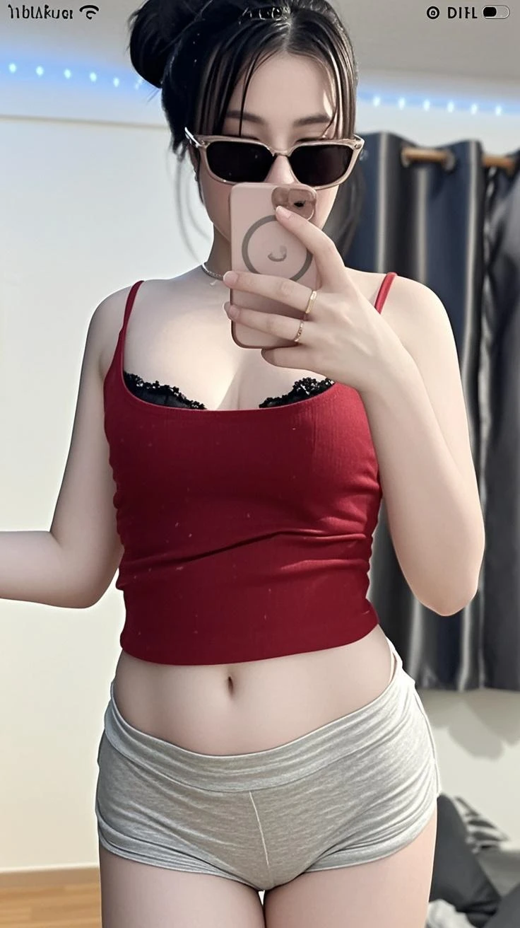 best qualtiy, 超高分辨率, (realisticlying:1.4),Baoyu Girl,lipsticks,1girll, ,Cropped red sweater,a sense of atmosphere,Beautiful woman with a slim figure:1.4, Abs:1.1, Toilets,Ultra-fine face,Elaborate Eyes,二重まぶた,choker necklace