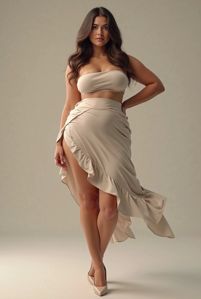 26 year indian woman, ivory complexion, full body image wearing skirt with triangle body shape ,having 34dd-30-34 figure