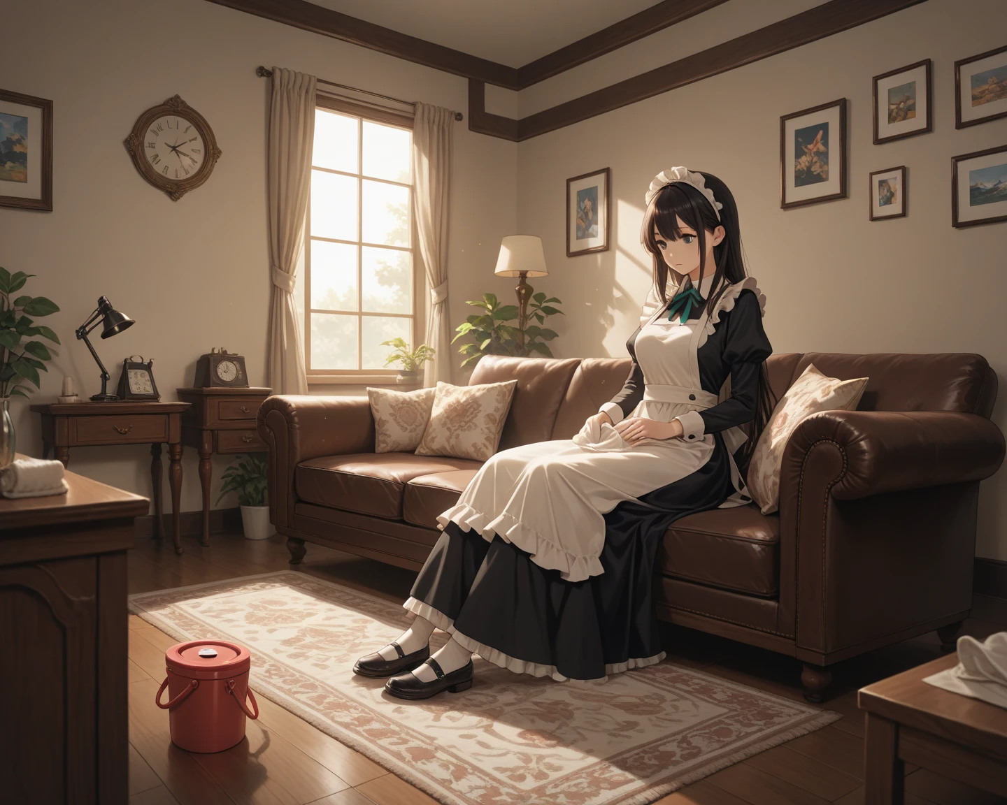{{{Masterpiece, highest quality, high resolution background}}}, bright and beautiful atmosphere, 3 girls (2 years old, 1 short-tempered round face), 1 (hair, surface effects), small breasts, fireplace A country Room, girl dressed as a maid, kitten in a cradle, "deltamon_sdXL :0.73) >Deltamon"