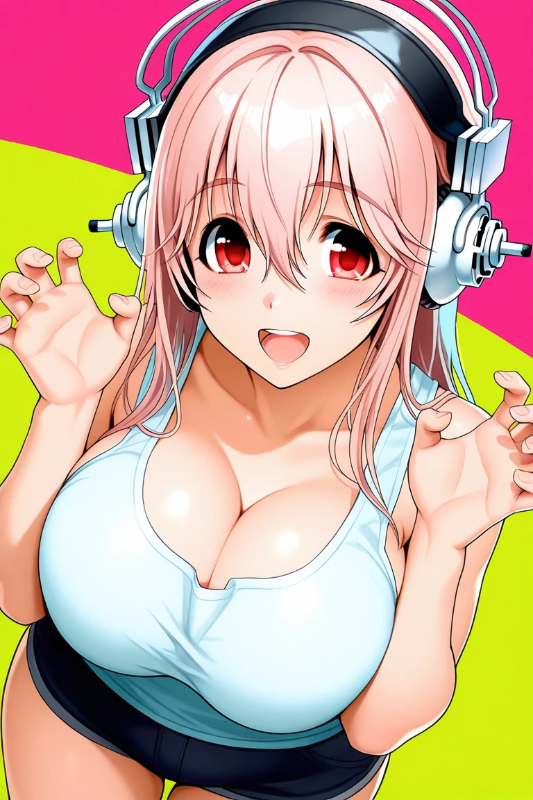 (masterpiece), (highest quality), (illustration), (super detailed), (high resolution), absurdity,1girl,solo,sakura futaba, persona, pink cat headphones,pink fluffy chair,makeup kit,desk,cute toys,dildo,holding dildo,pink bedroom,looking at screen,expressionless,mouth open,drool,empty eyes,mind control,hypnotized,blush,sitting,breasts expansion,huge breasts,cleavage