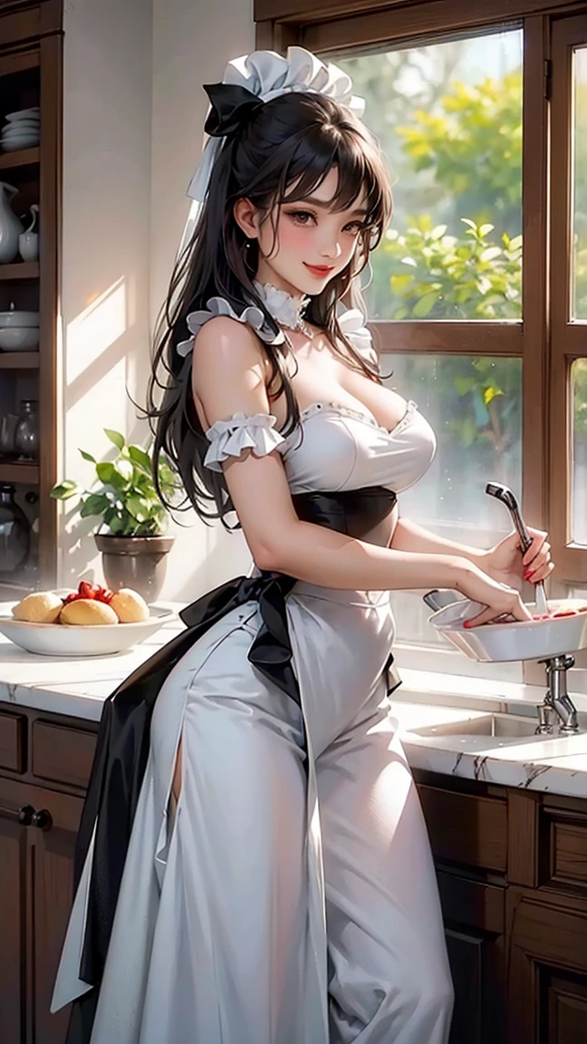 ((Highest quality)), ((masterpiece)), (detailed), One woman,28歳のBeautiful woman,Married Woman,Very sexy,Big Breasts,
Beautiful woman,Beautiful Face,Big eyes,Beautiful Eyes,Well-formed double eyelids,Beautiful teeth alignment,Beautiful body lines,Slender body,Beautiful Hands,Beautiful legs,Long hands,Long legs,Long and flexible hair,Shiny hair,Black Hair,Full Body Shot,White apron,No clothes,No underwear,Embarrassed expression,blush,Half-open mouth,from below,Naked Apron,Beautiful shoulders,Beautiful collarbone、Standing woman,A woman is viewed from below,Woman with legs open,It seems visible but it's not,Chirarizum,