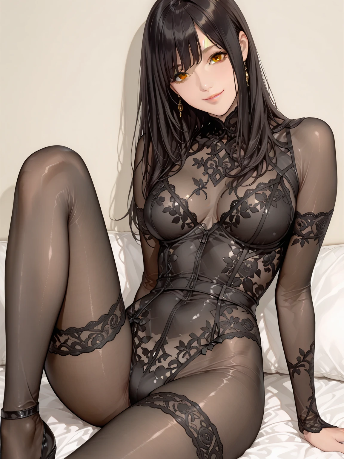 Two Women、Bunny girl、See-through bunny suit、No sleeve、Erotic pose、Approaching the viewer with tongue out、Licking my tongue、Random pose、A flattering expression、Erotic look、Moist eyes、Streaks、Nipple swelling