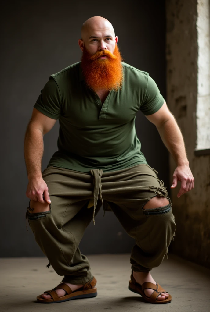 Strong, bearded red-haired man wearing underwear printed with the flag of the State of Prussia, written in capital letters “GUARIJO” in large letters on the elastic of the underwear.