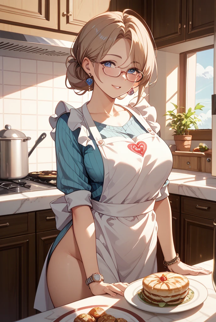 1 girl, small, 15 years old, (very tanned skin), (long hair, blonde hair, afro curls, updo), big lips, big breasts, big thighs, black glasses, (red eyes, perfect eyes, well-made eyes) .
(she is wearing a white nightgown, very short, very transparent, very small, very wet, you can see her butt), (low-cut nightgown, cleavage), (barefoot, you can see her feet, perfect feet, black nails), (perfect hands , well done).
She standing in the kitchen, showing her armpits.
Lascivious smile, opening the mouth, ahegao.