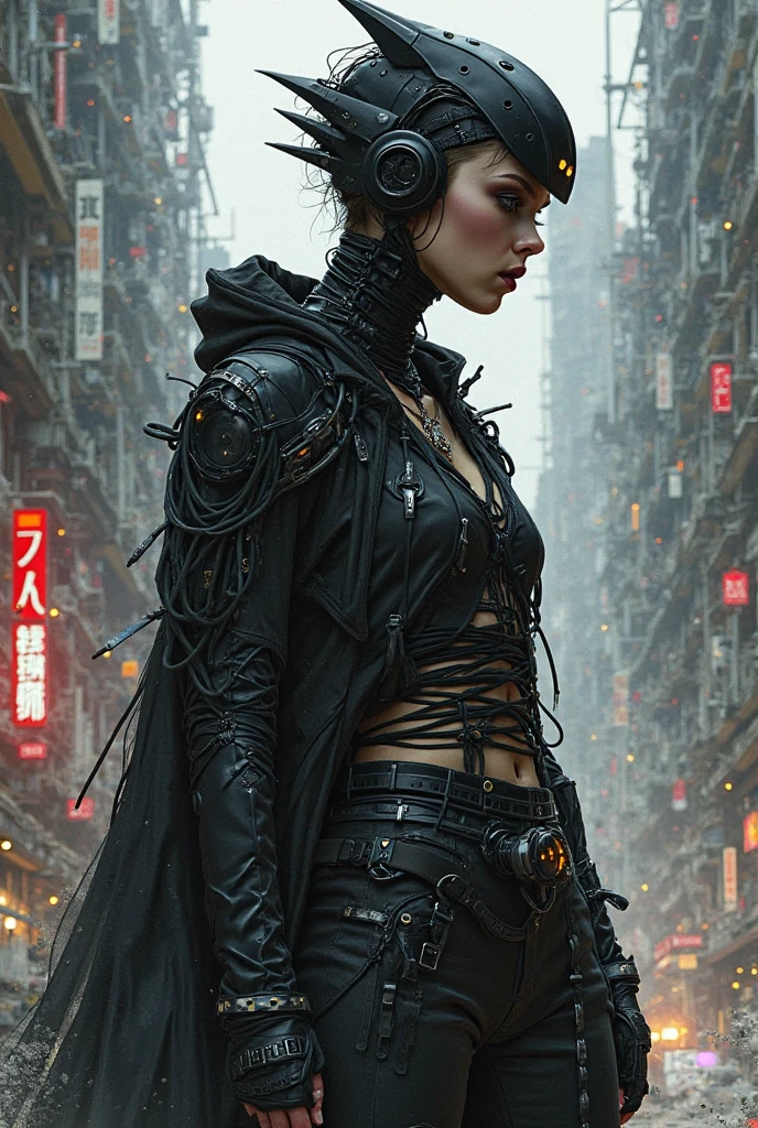 arafed woman with a tattoo on her chest and a pair of swords, cyberpunk art inspired by Kanō Hōgai, trending on cgsociety, neo-dada, cyberpunk streetwear, very beautiful cyberpunk samurai, wearing cyberpunk streetwear, cyberpunk samurai, cyberpunk street goon, wearing japanese techwear, cyberpunk clothes, cyberpunk fashion clothing, cyberpunk fashion, urban samurai